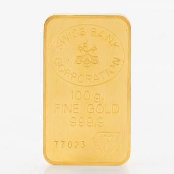 Gold bar, 24K gold, weight 100 g.