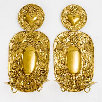 Candle plates, a pair, Baroque style, Gusum, circa 1900.