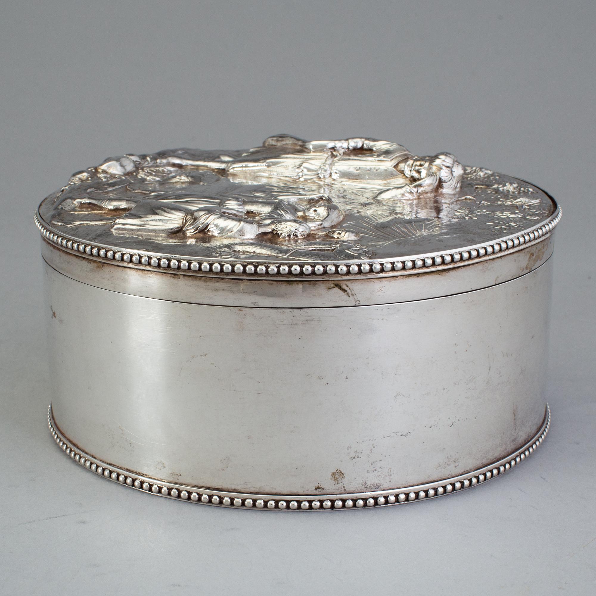 A Swedish 17th century silver plaquette, unmarked, on box marked Gustaf Henrik Sidwall, Norrkoping 1793.