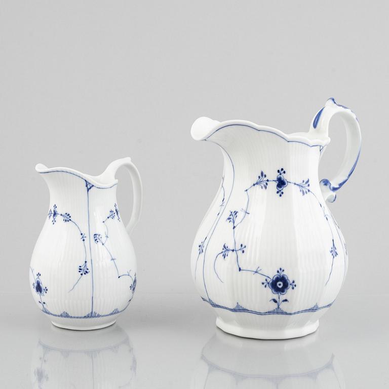 Two 'Blue Fluted Plain' porcelain pitcher, Royal Copenhagen, model 157 and 427, 1893-1923.