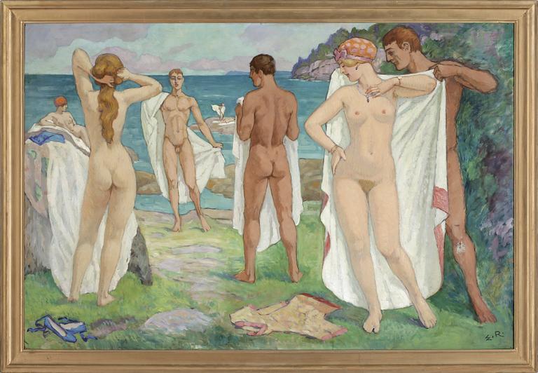 OKÄND KONSTNÄR, olja på pannå, Sverige, 1910/20-tal. Signerad E.R.