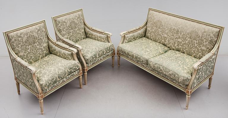 SALONGSGRUPP, 3 delar, gustaviansk stil, 1900-talets andra hälft.