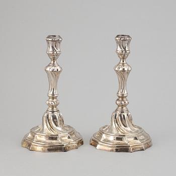 A pair of silver candle holders, probably from Barcelona, second half of the 18th century.