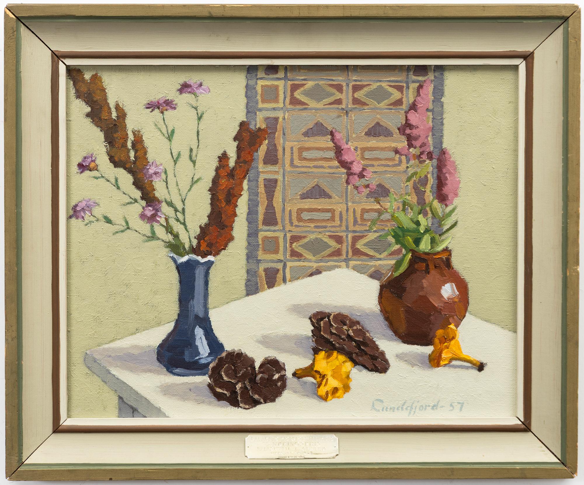 Oscar Luks Lundefjord, Still life with flowers and mushrooms.