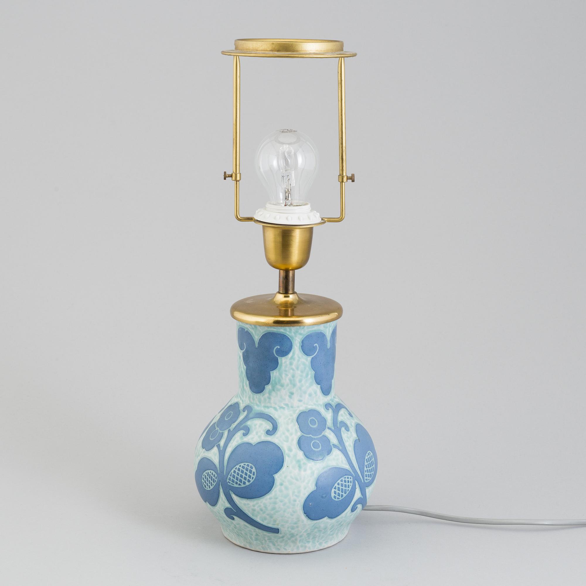 A 'Sgraffito' table light by Josef Ekberg for Gustavsberg, signed and dated 1921.