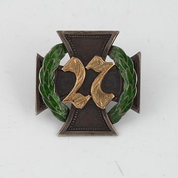 Badge for the 27th Jäger Battalion, silver mark of Wilhelm Pettersson, Turku, Finland 1919.