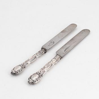 Twelve Swedish rococo-revival silver knives, mark of Christian Hammer, Stockholm 1857-1880.