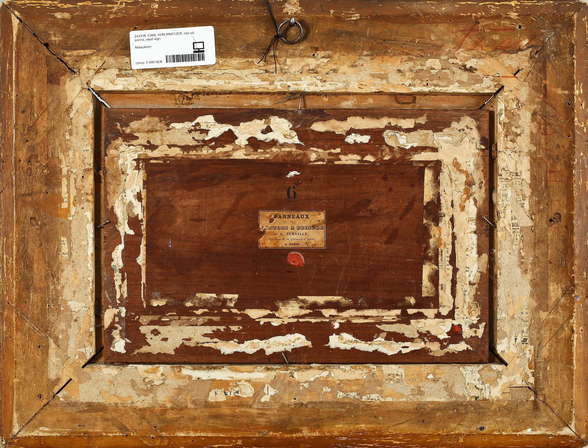 CARL VON KRATZER, olja på pannå, otydl sign.