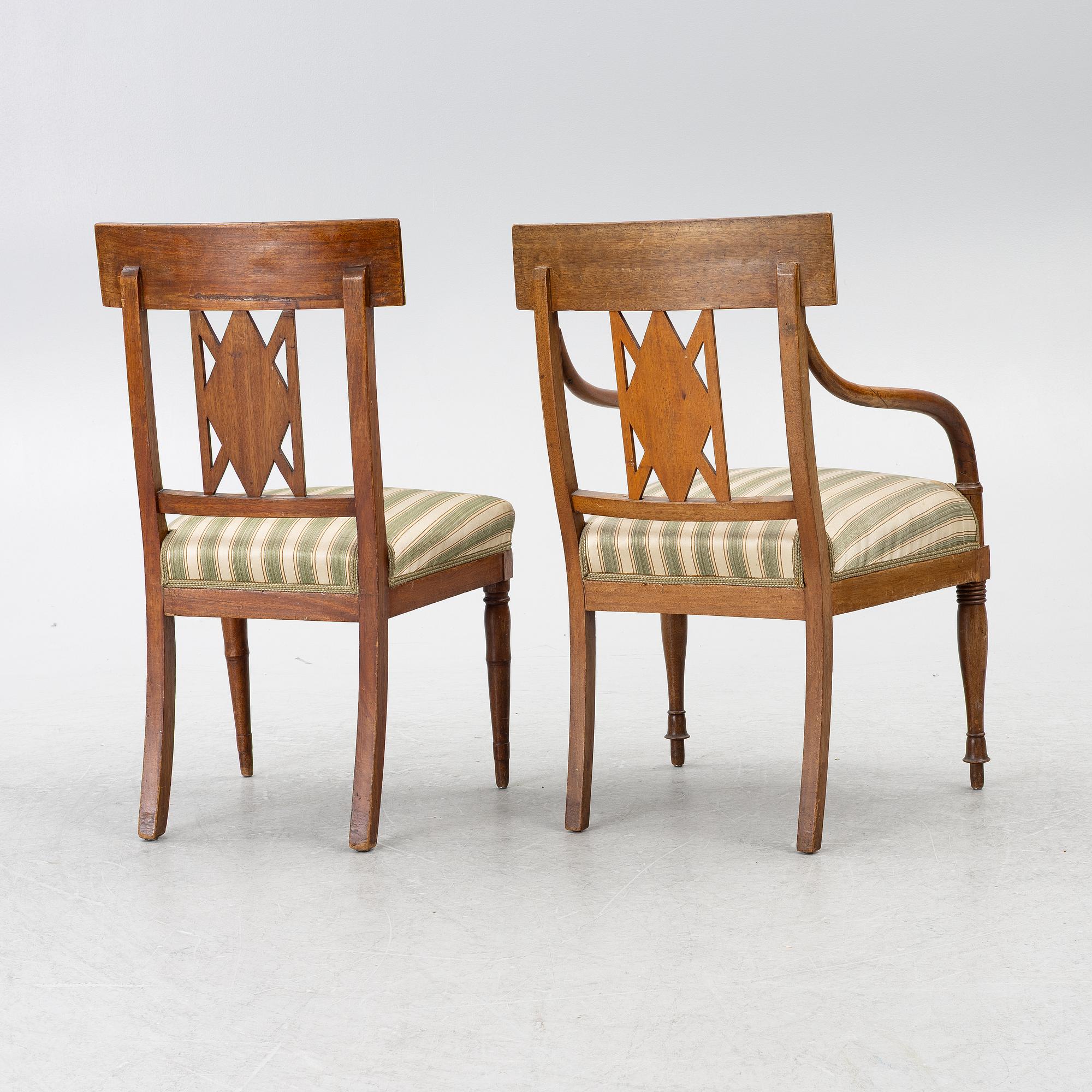 Chairs, 10 + 2 pcs, Empire. 19th century.