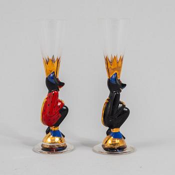 Gunnar Cyrén, two shot glasses,  so-called devil glasses in black, from the Nobel service, Orrefors.