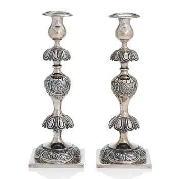 Jan Pogorzelski, a pair of silver candlesticks, Warsaw 1865.