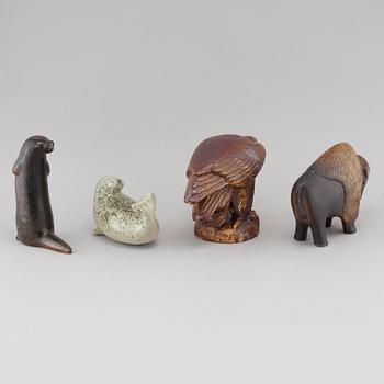 FIGURINER, 4 st, ur serien "Utrotningshotade djur" för WWF, Lisa Larsson, Gustavsberg, produktionsår 1975-1981.