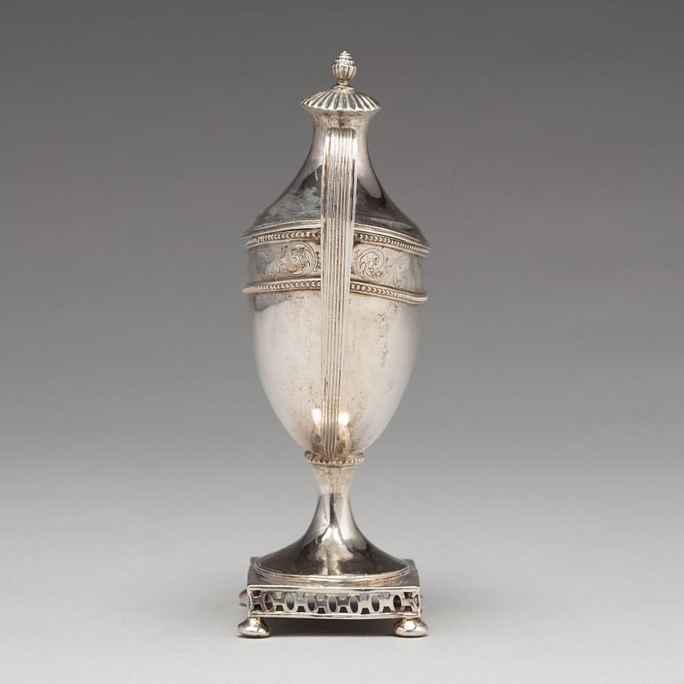 A  Swedish late 18th century silver sugar bowl and cover, mark of Olof Hellbom, Stockholm 1797.