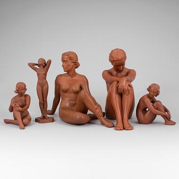A SET OF FIVE CERAMIC FIGURES, Austria, one signed GMundner Keramik.