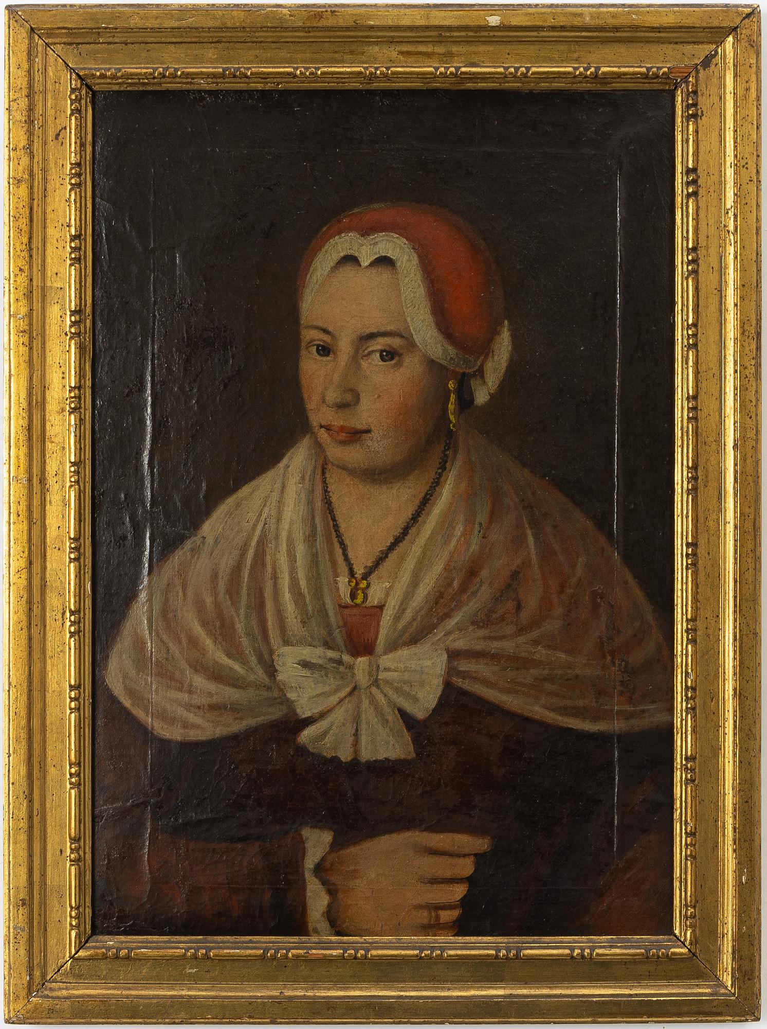 Unknown artist, circa 1800. Lady in red.