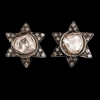 ÖRHÄNGEN, 14 k guld/silver, rosenstenar/diamanter tot ca 1.42 ct.