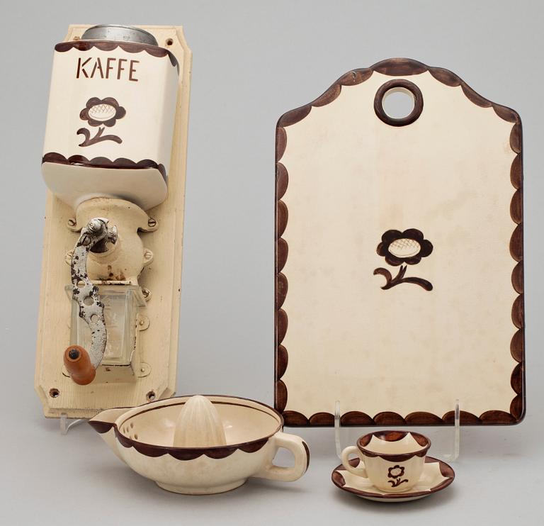 KÖKSREDSKAP, 4 delar, eldfast gods, "Pyro", Wilhelm Kåge, Gustavsberg.