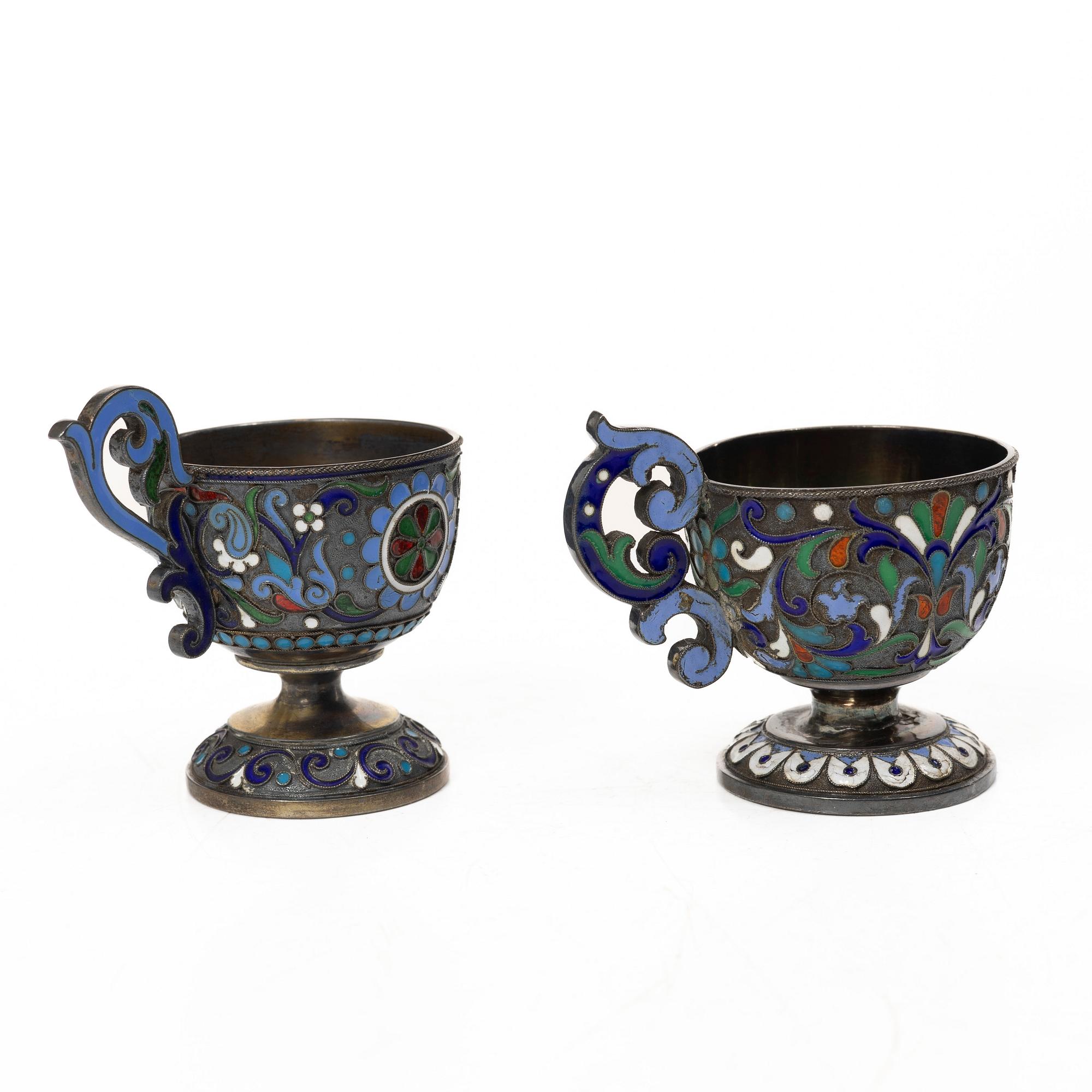 Supkoppar, 5 st, silver och cloisonne, St Petersburg, Ryssland, efter 1882.