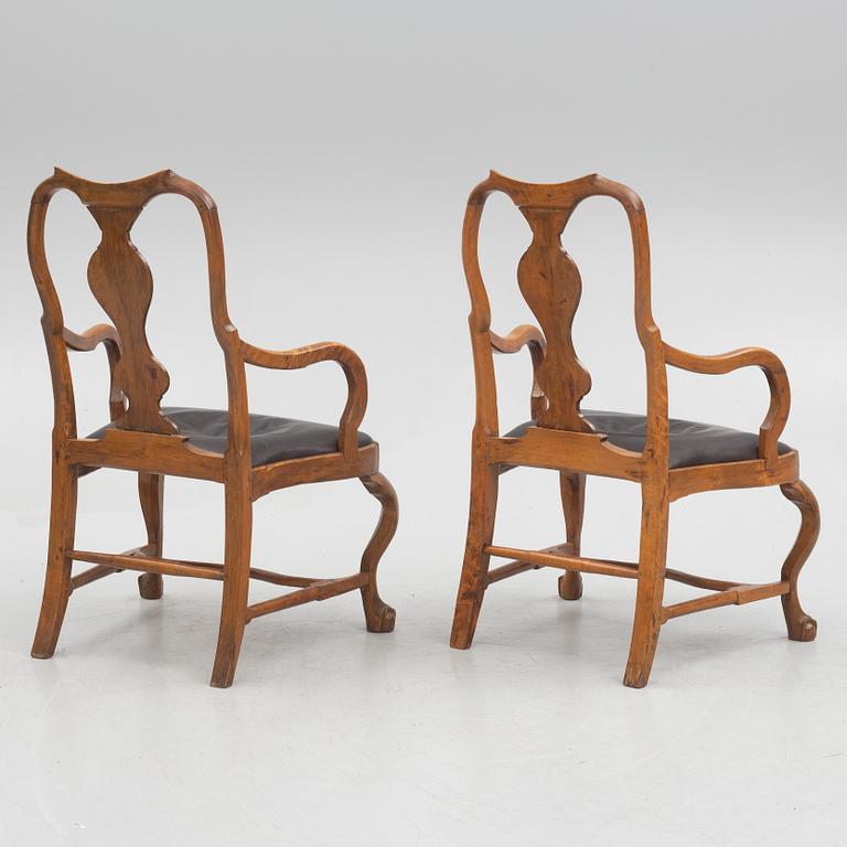 A pair of Swedish rococo armchairs, mid 18th century.
