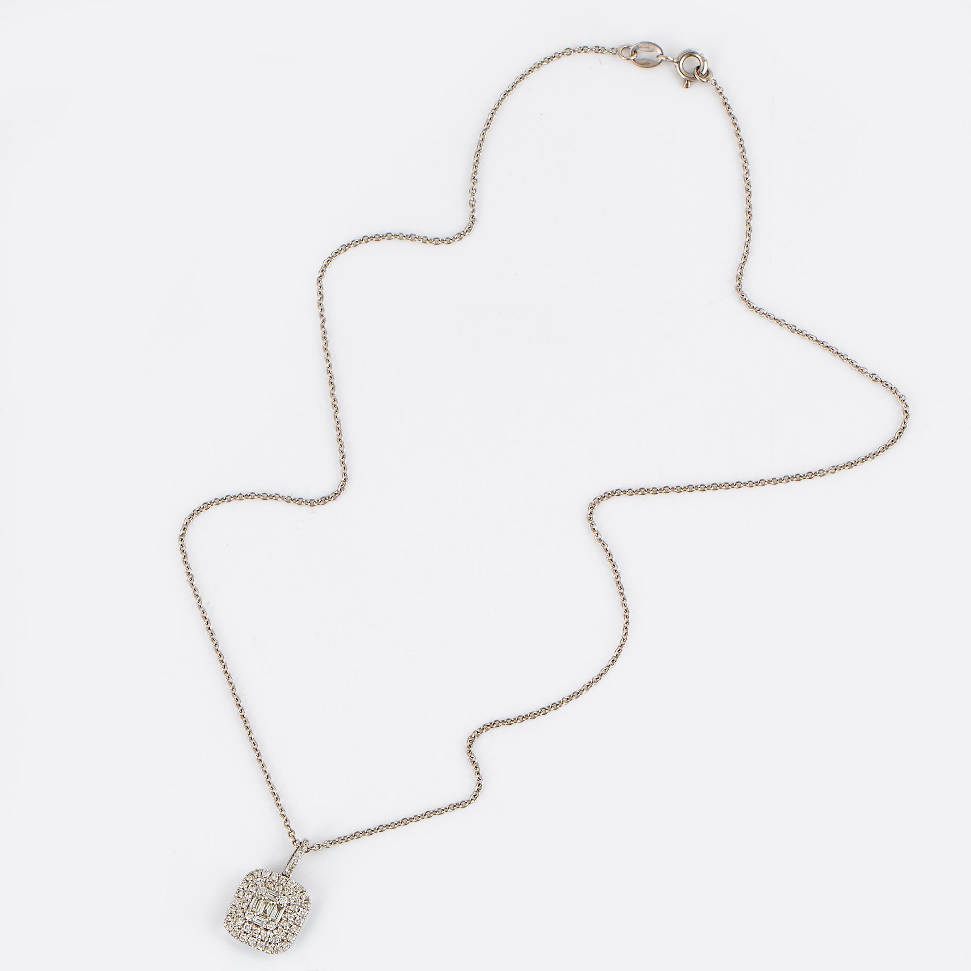 Baguette and brilliant-cut diamond necklace.