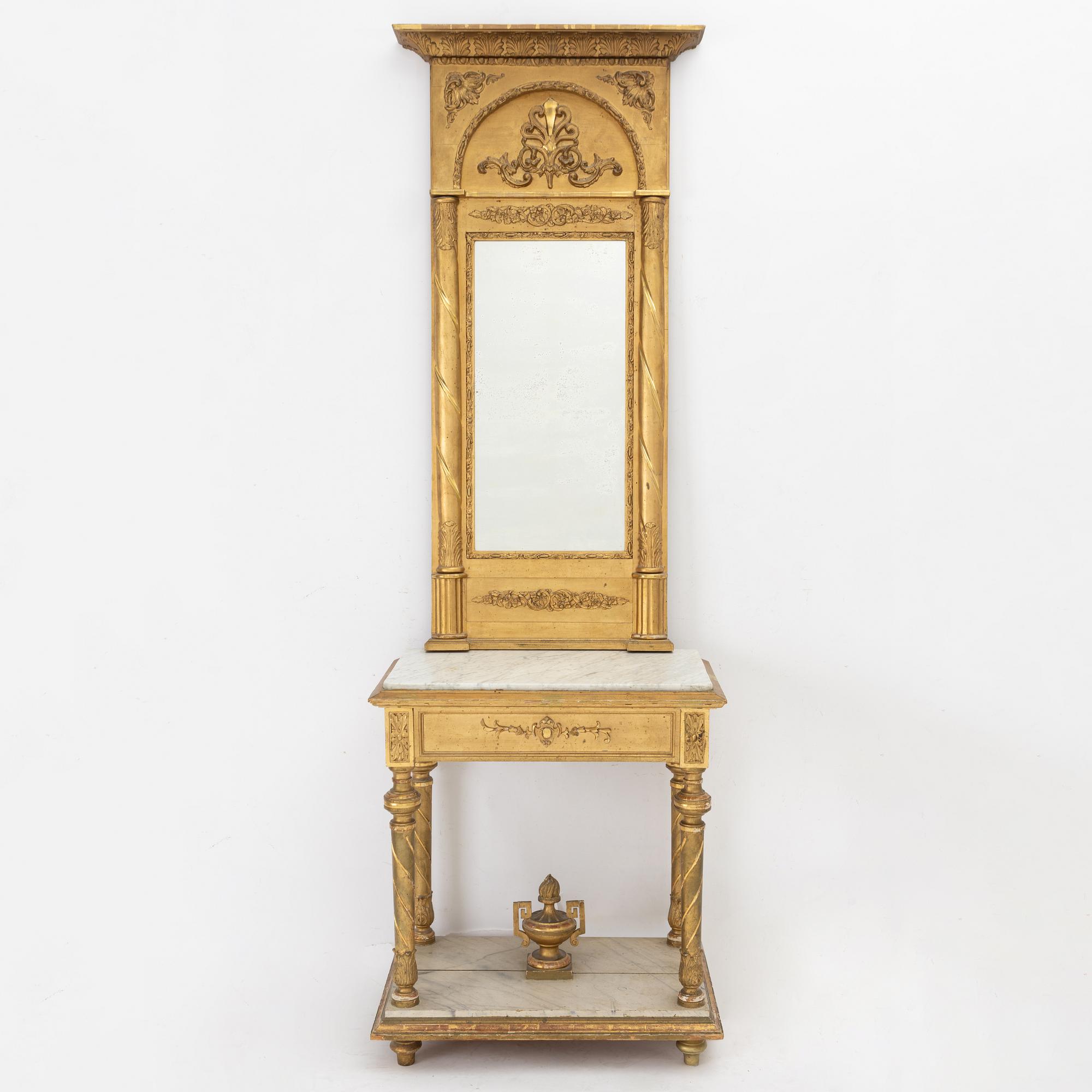 Spegel med konsolbord, senempire ca 1830-40-tal.