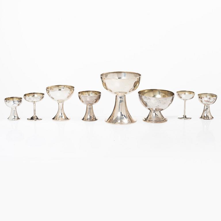 Eight Swedish silver cups/bowls on foot, with marks including GAB, Stockholm 1921.