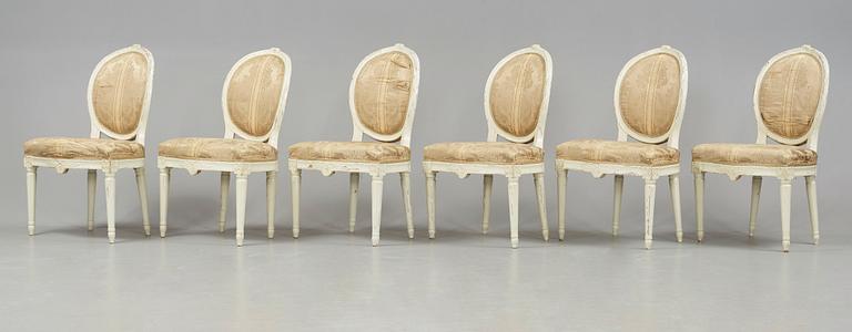 Six Gustavian late 18th century chairs.