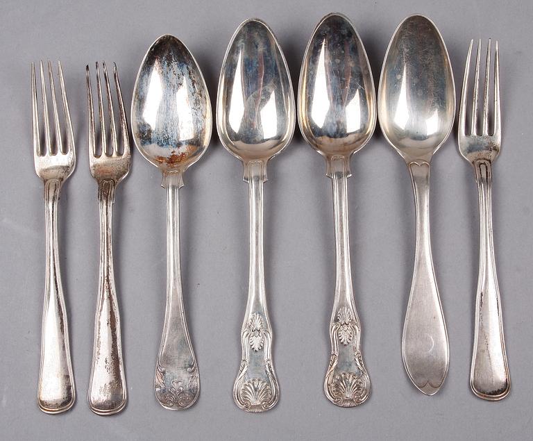 DIVERSE BESTICK, 7 st, silver, Danmark, Sverige, bla Arvid Wernström Eksjö1823.