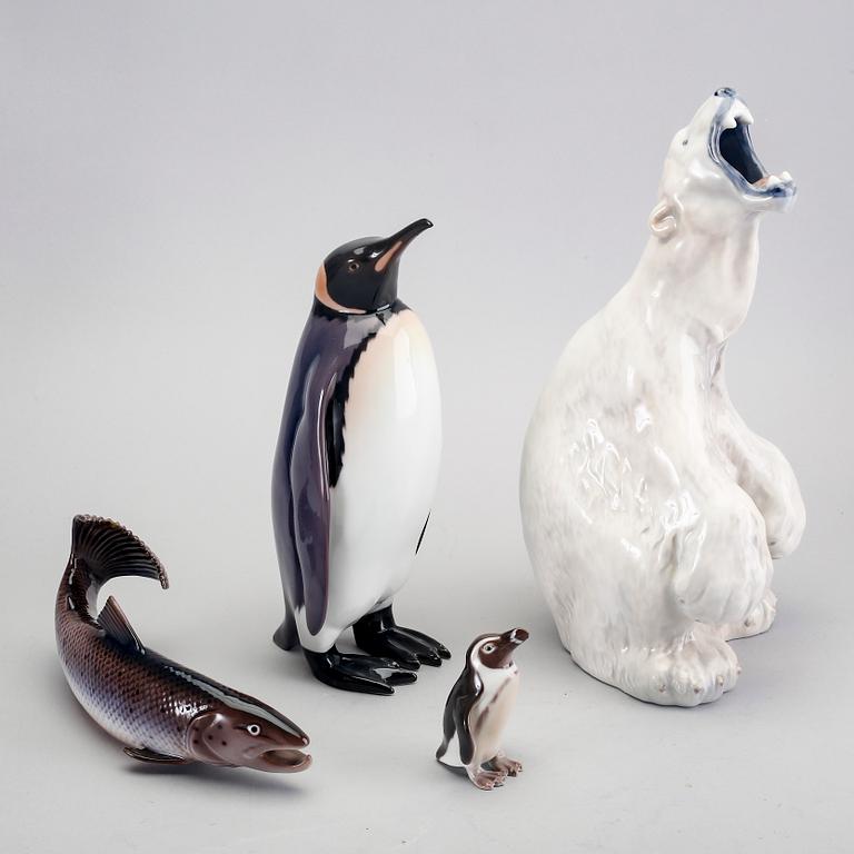 Figurines, 4 pcs, Denmark, Royal Copenhagen Polar Bear, other B&G.