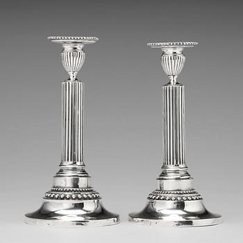 176. A pair of Swedish Gustavian silver candlesticks, mark of Mikael Nyberg, Stockholm 1788.