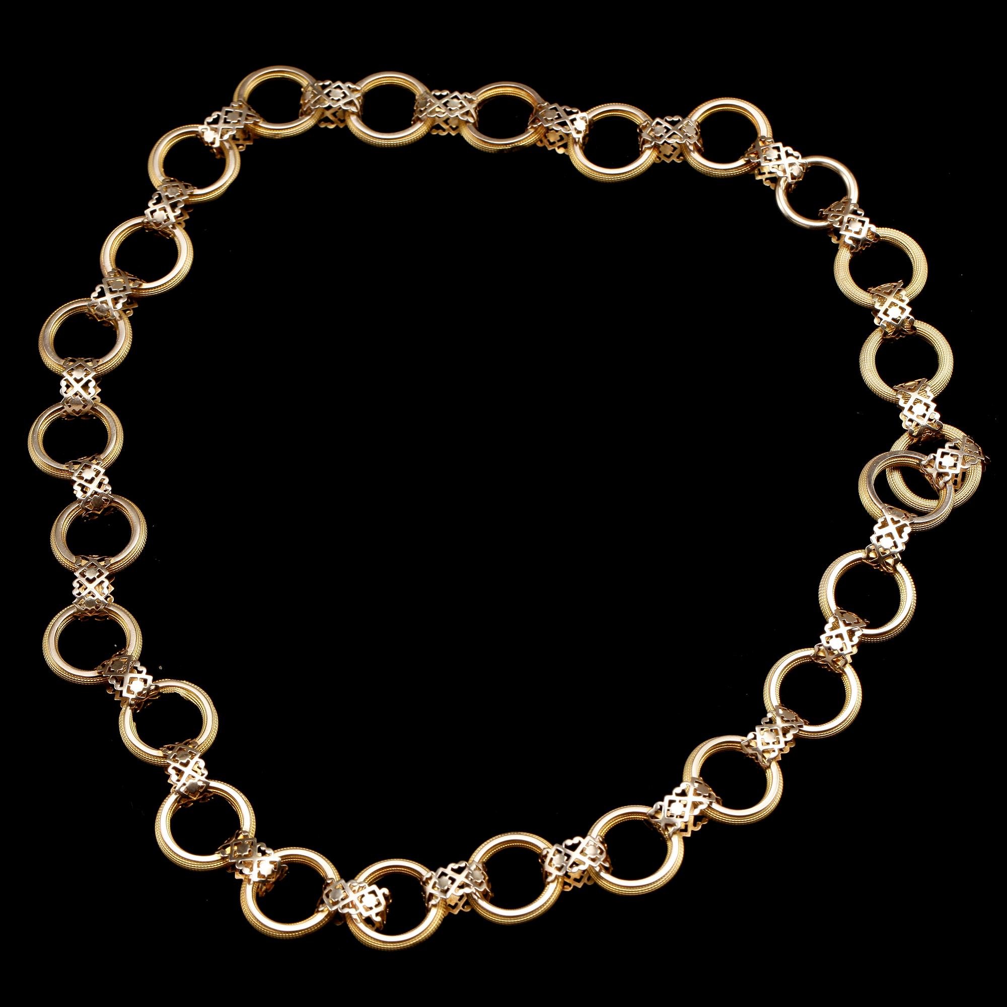 HALSKEDJA, 18K guld, 1800-tal. Vikt ca30g.