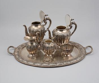 KAFFE/TESERVIS, 6 delar, silver, Mexico, 1900-tal, total vikt ca 5780 gram.