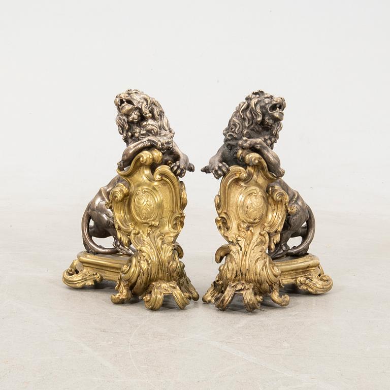 Fire dogs, a pair, Baroque style, 20th century.