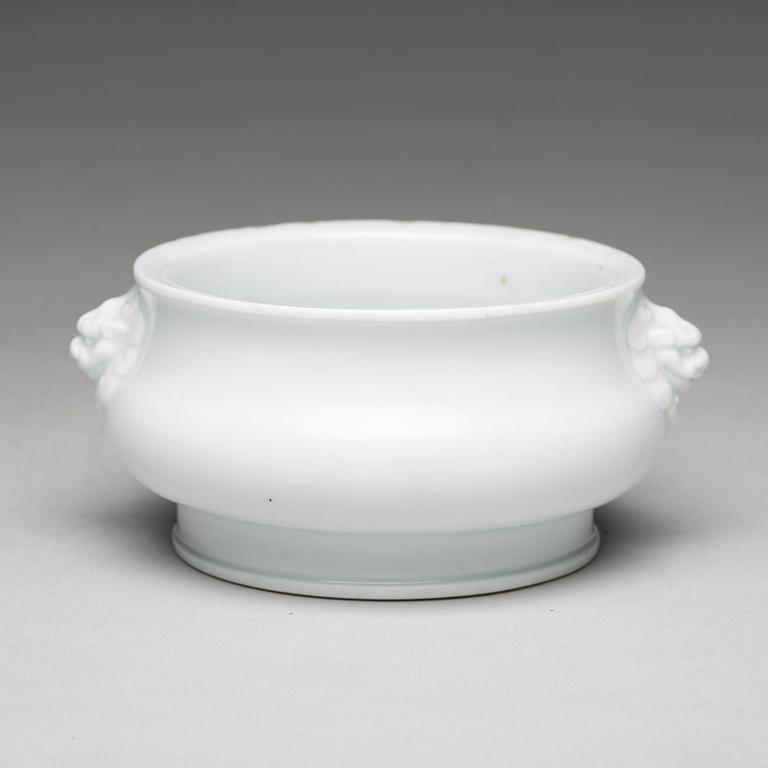 A blanc de chine censer, probably late Ming dynasty.