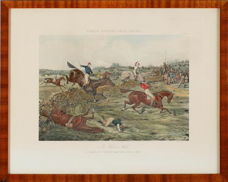 HENRY ALKEN, efter, 4 st, gravyrer, "Fores's Steeplechase Scenes", 1800-tal.