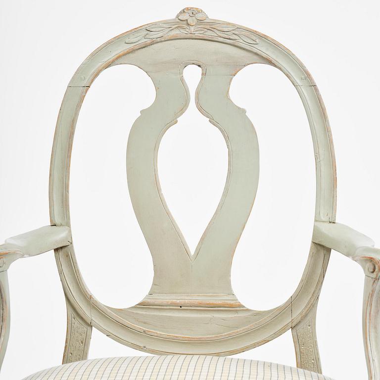 A pair of Gustavian open armchairs, Stockholm, late 18th century.