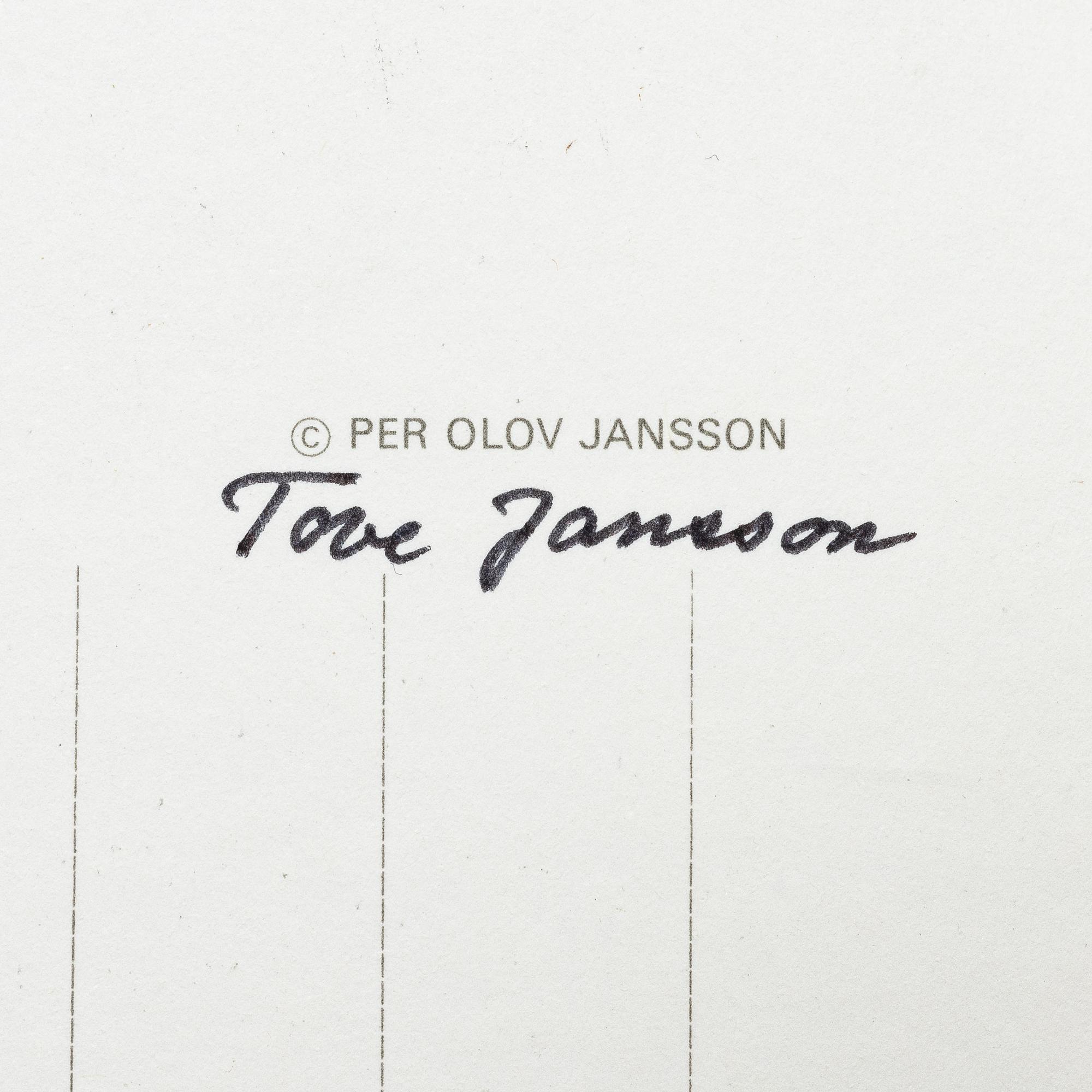 Tove Jansson, book, 'Muumi Hvitträskissä Mumintrollet i Hvitträsk 1974' signed, along with two signed postcards.