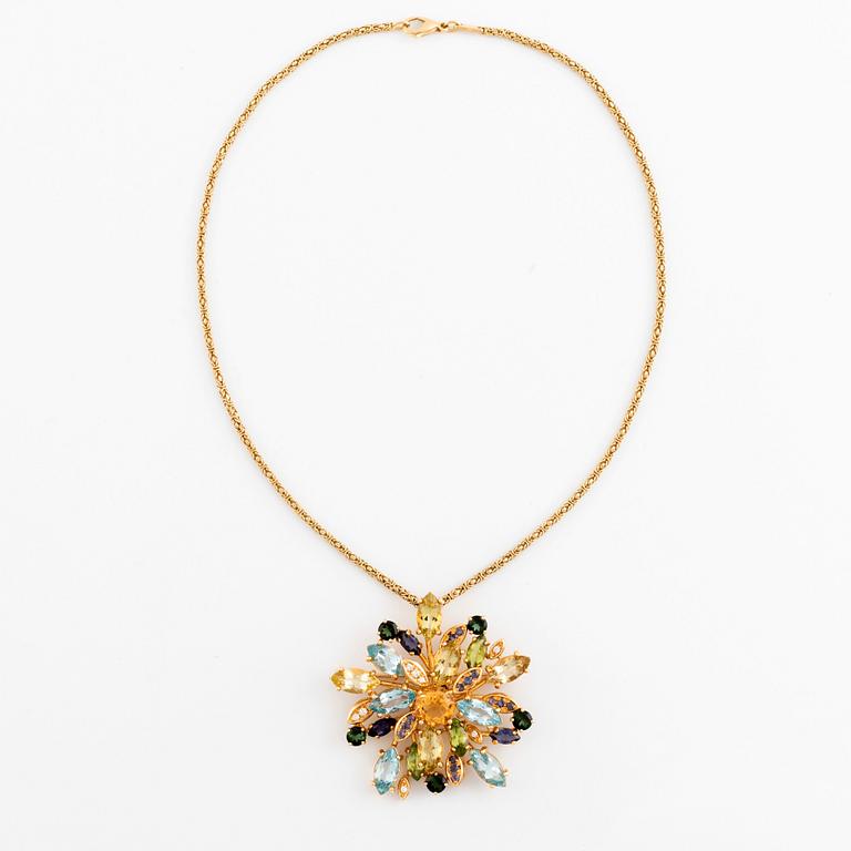 Hänge/brosch, Mangiarotti, 18K guld med fasettslipade ädelstenar.