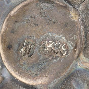 Brooch, Jugendstil, silver with red cabochon-cut stones.