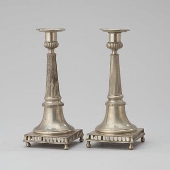 A pair of late Gustavian pewter candlesticks by P Gillman, Stockholm 1794/98.