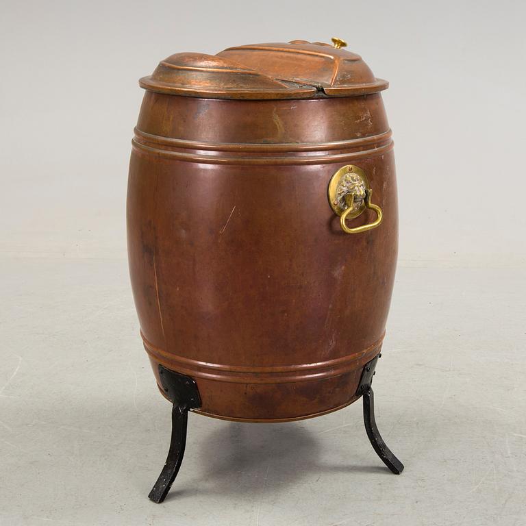 An early 20th century copper barrel.