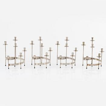 Harry Boström, kandelabrar, 4 st, vitmetall, 'Spiral', Bo Svensk.