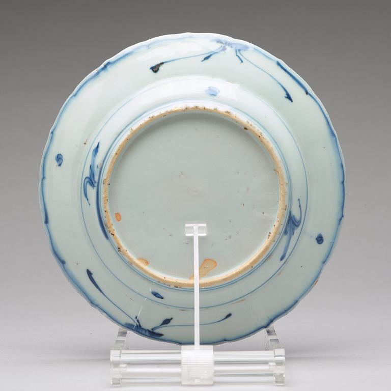 Three odd blue and white dishes Ming dynasty, Wanli (1572-1620).