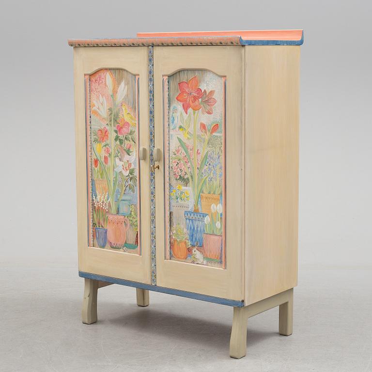 A Vidar Malmsten painted cabinet, Carl Malmsten AB, Sweden 1985, decorated by Liselotte Malmsten.