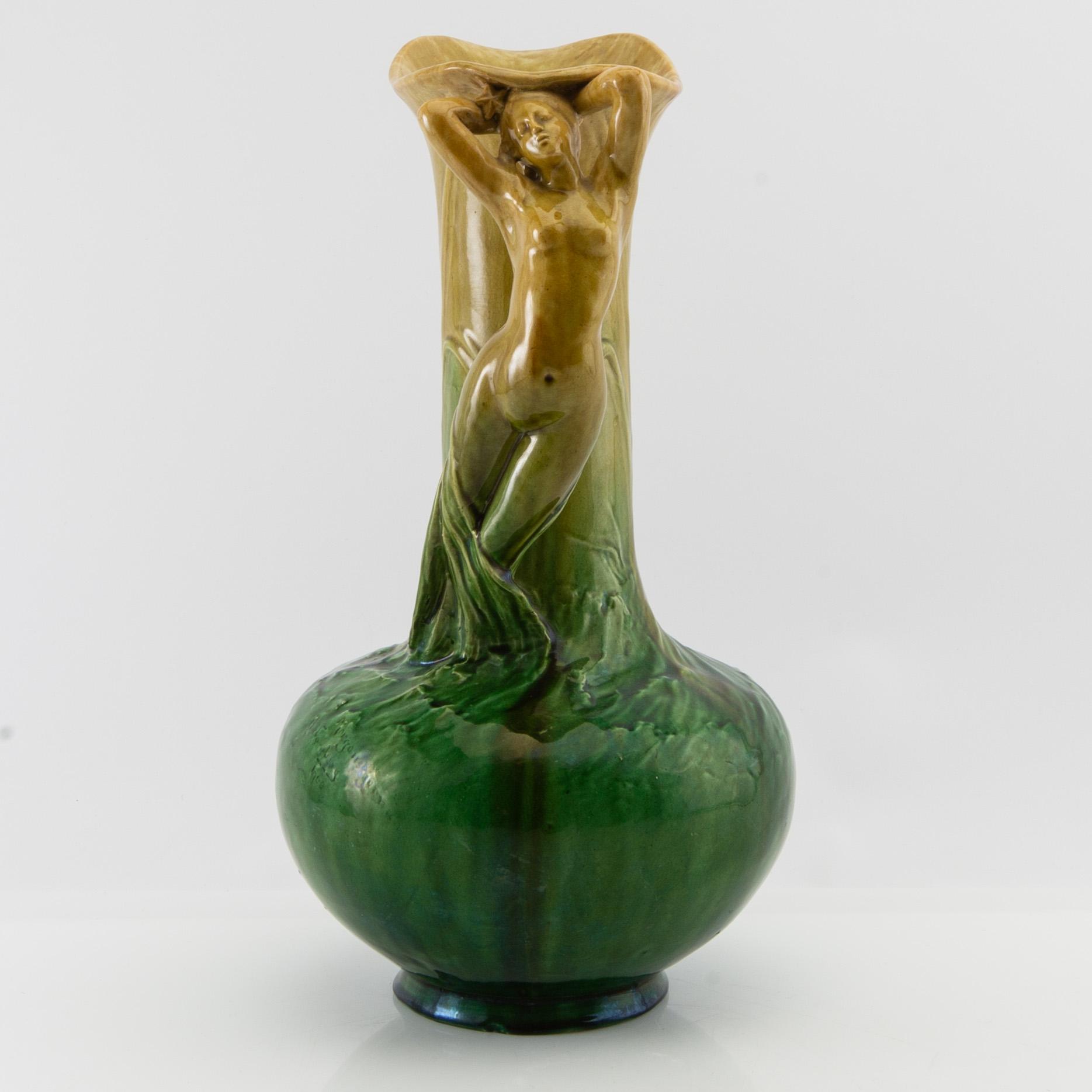 Albin Hamberg vase "Morgonstjernan" Höganäs Jugend dated 1900.