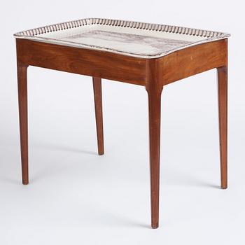 A Gustavian mahogany and faience tea table, Stockholm, late 18th century.