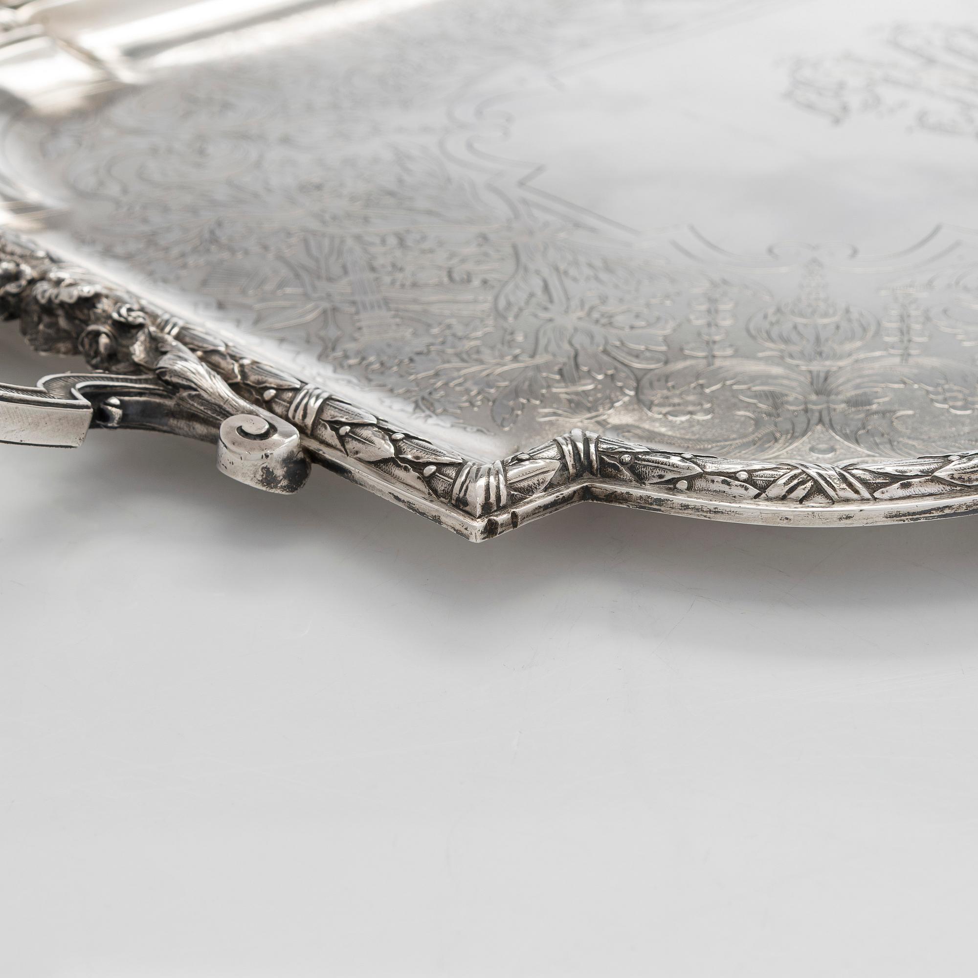 A French silver tray, maker's mark of Charles Mérite, before year 1892.