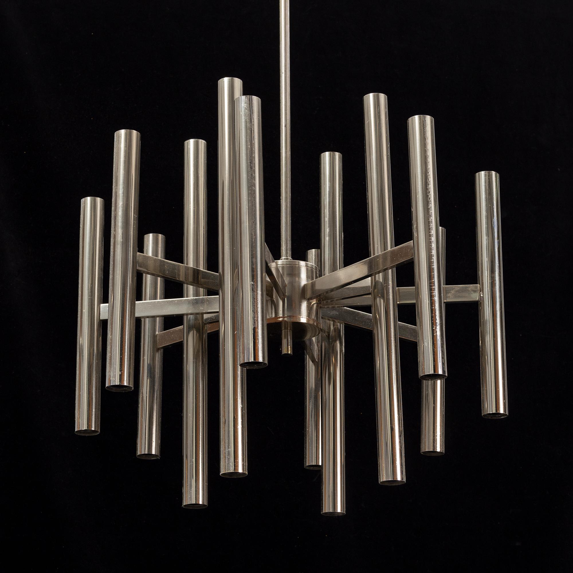 A chrome ceiling light, 1960's/70's.