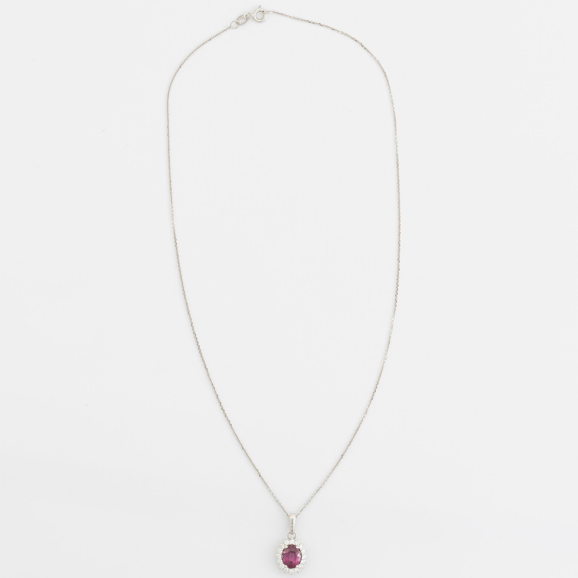 Garnet and brilliant cut diamond necklace.