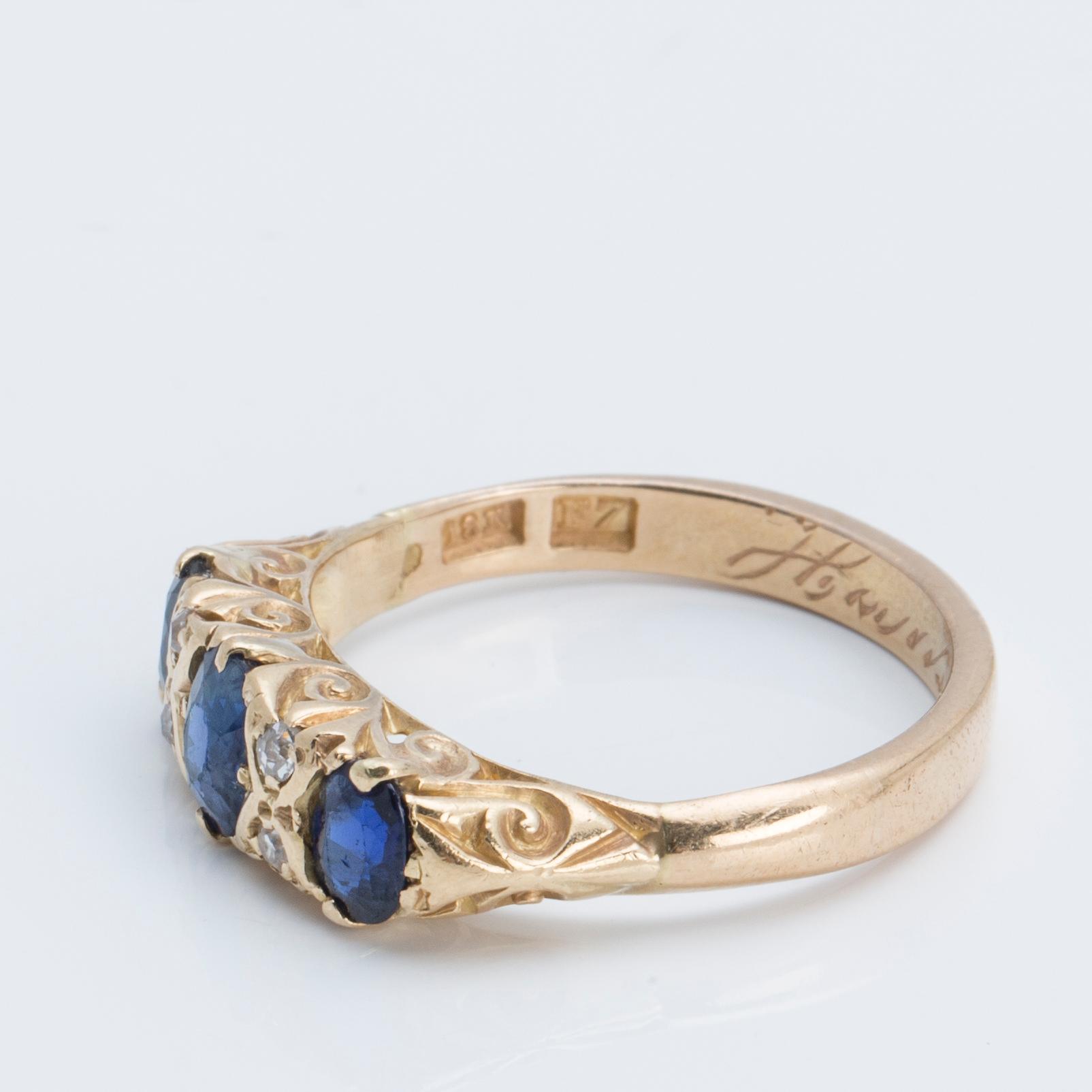 A sapphire and old-cut diamond ring, 1908.